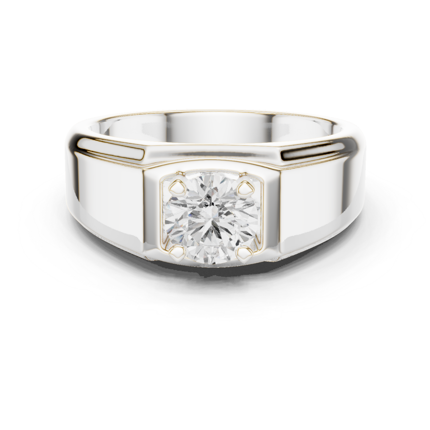 Round One Stone Lab Grown Diamond 14k Solid Rose Gold  Every Wear Stunning Elegance Men's Diamond Ring - HIGHCARAT DIAMONDS