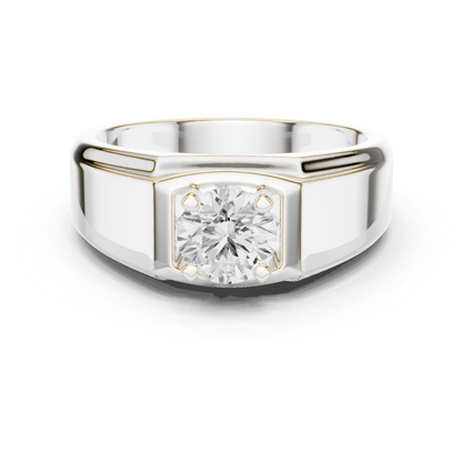 Round One Stone Lab Grown Diamond 14k Solid Rose Gold  Every Wear Stunning Elegance Men's Diamond Ring - HIGHCARAT DIAMONDS