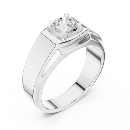 Round One Stone Lab Grown Diamond 14k Solid Rose Gold  Every Wear Stunning Elegance Men's Diamond Ring - HIGHCARAT DIAMONDS