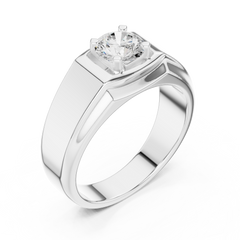 Round One Stone Lab Grown Diamond 14k Solid Rose Gold  Every Wear Stunning Elegance Men's Diamond Ring - HIGHCARAT DIAMONDS