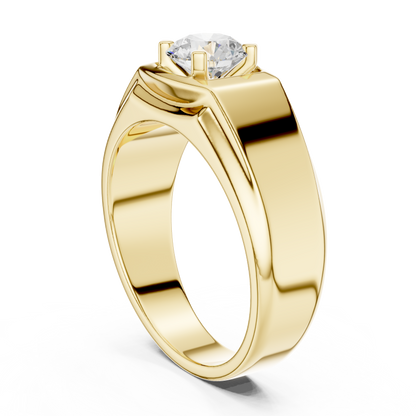 Round One Stone Lab Grown Diamond 14k Solid Rose Gold  Every Wear Stunning Elegance Men's Diamond Ring - HIGHCARAT DIAMONDS