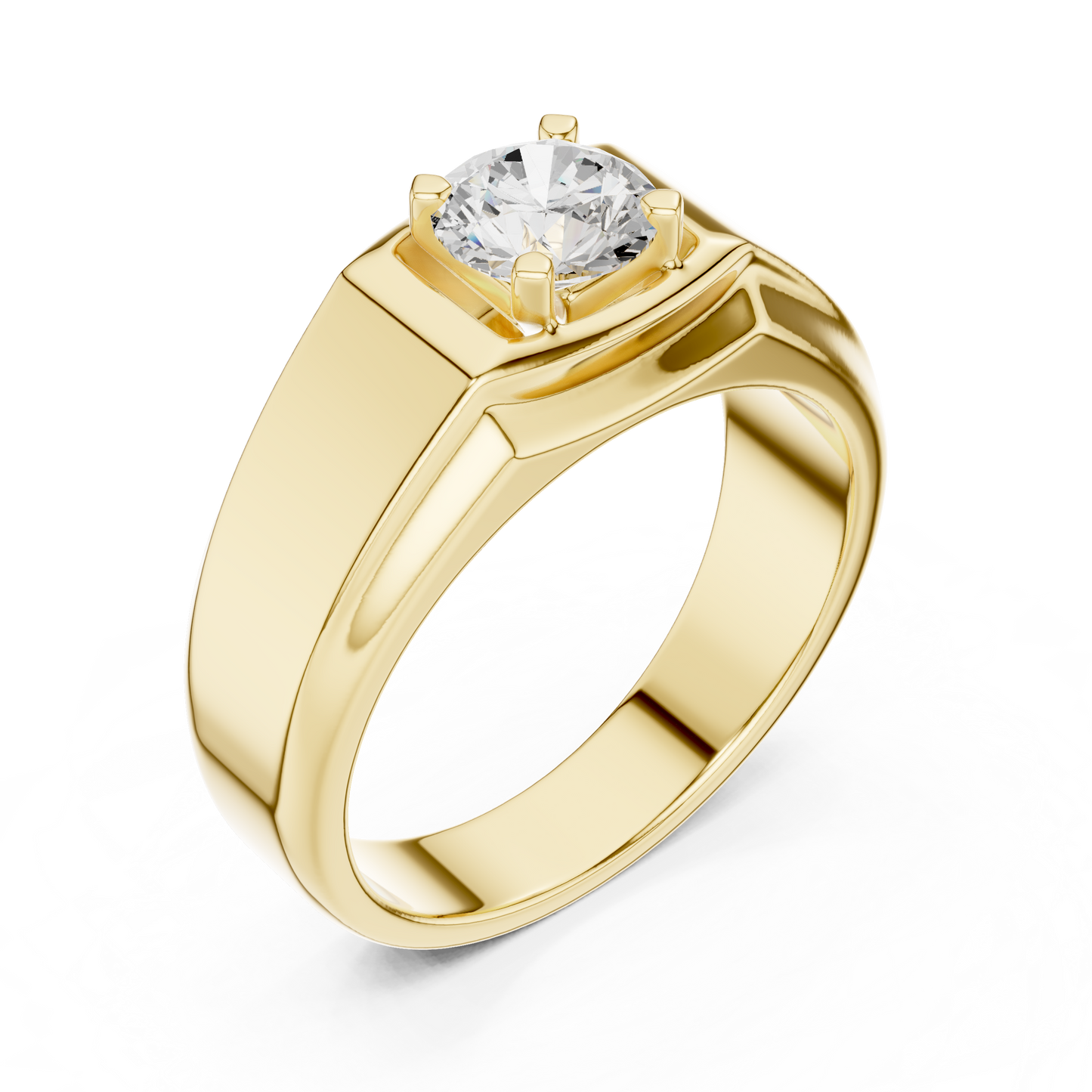 Round One Stone Lab Grown Diamond 14k Solid Rose Gold  Every Wear Stunning Elegance Men's Diamond Ring - HIGHCARAT DIAMONDS