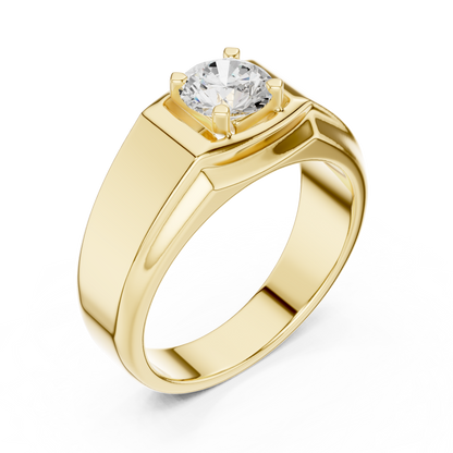 Round One Stone Lab Grown Diamond 14k Solid Rose Gold  Every Wear Stunning Elegance Men's Diamond Ring - HIGHCARAT DIAMONDS