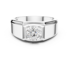 Round One Stone Lab Grown Diamond 14k Solid Rose Gold  Every Wear Stunning Elegance Men's Diamond Ring - HIGHCARAT DIAMONDS