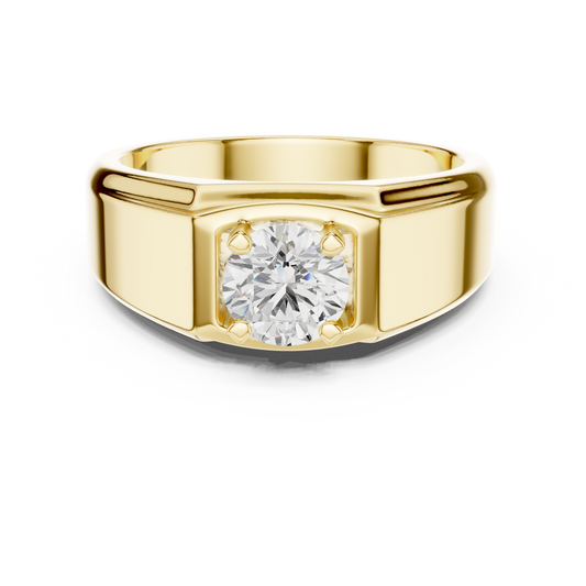 Round One Stone Lab Grown Diamond 14k Solid Rose Gold  Every Wear Stunning Elegance Men's Diamond Ring - HIGHCARAT DIAMONDS