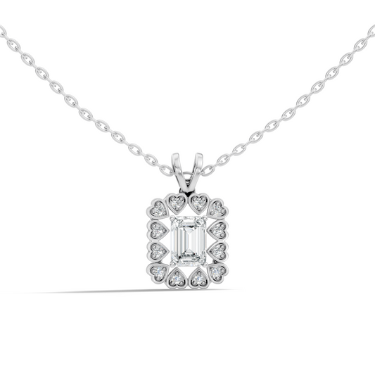 0.86 Ct Emerald Cut Lab-Grown Diamond Pendant Stylish Round Diamond For Her - HIGHCARAT DIAMONDS