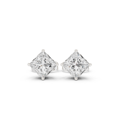 Princess Cut Lab Grown Diamond 18k Solid Gold Party Wear Studs Earrings For Anniversary Gift - HIGHCARAT DIAMONDS