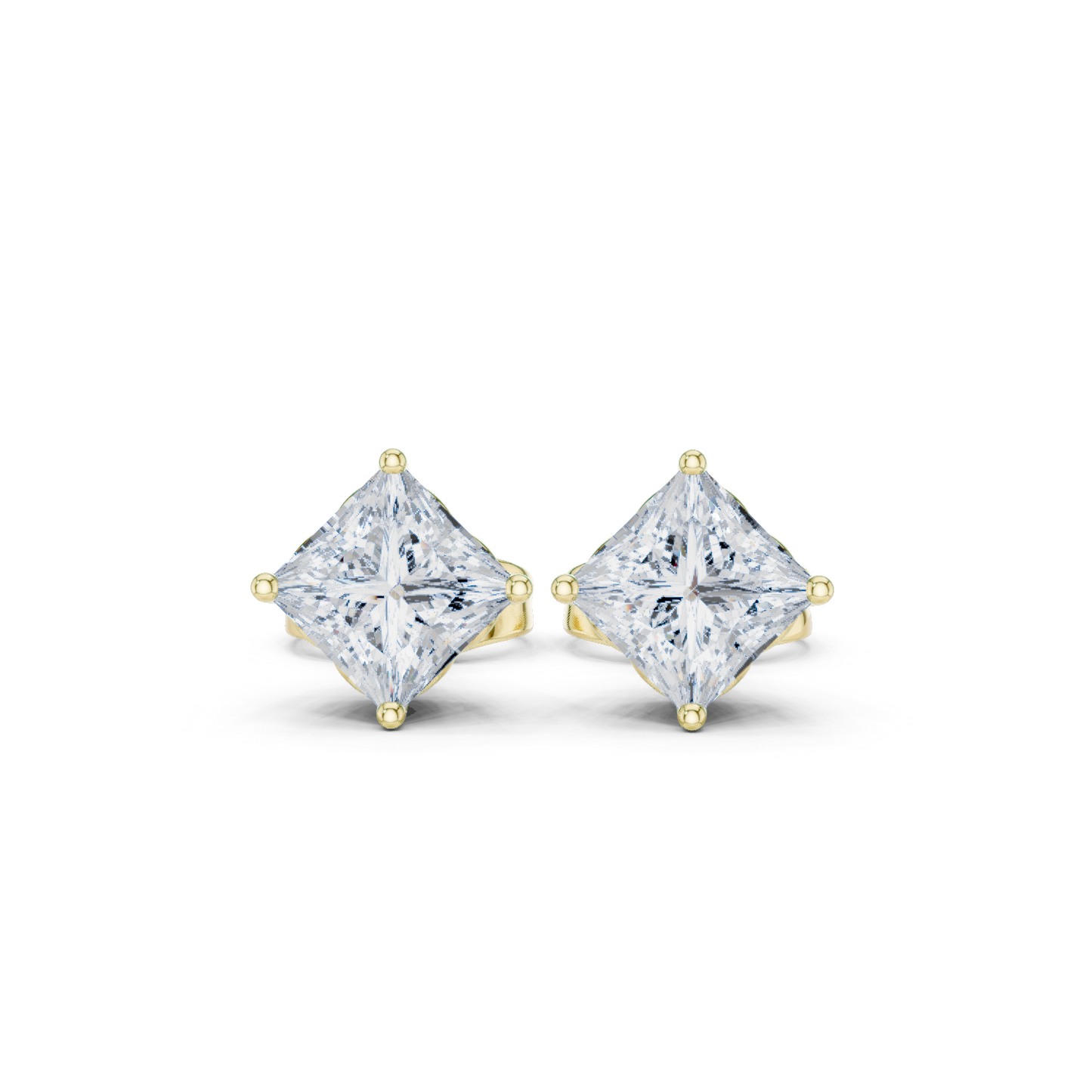 Princess Cut Lab Grown Diamond 18k Solid Gold Party Wear Studs Earrings For Anniversary Gift - HIGHCARAT DIAMONDS