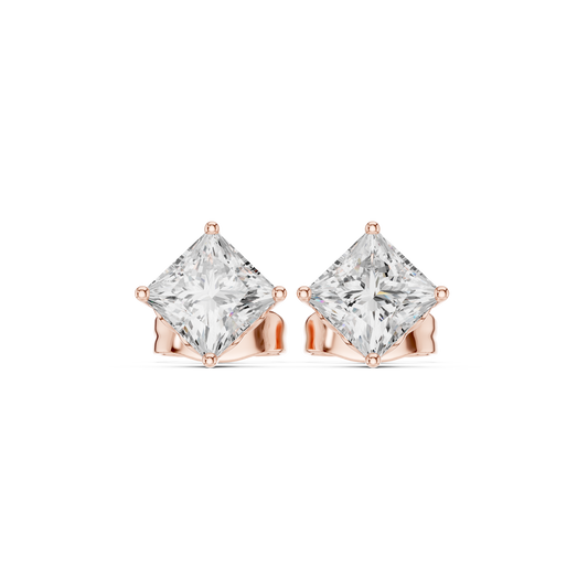 Princess Cut Lab Grown Diamond 18k Solid Gold Party Wear Studs Earrings For Anniversary Gift - HIGHCARAT DIAMONDS