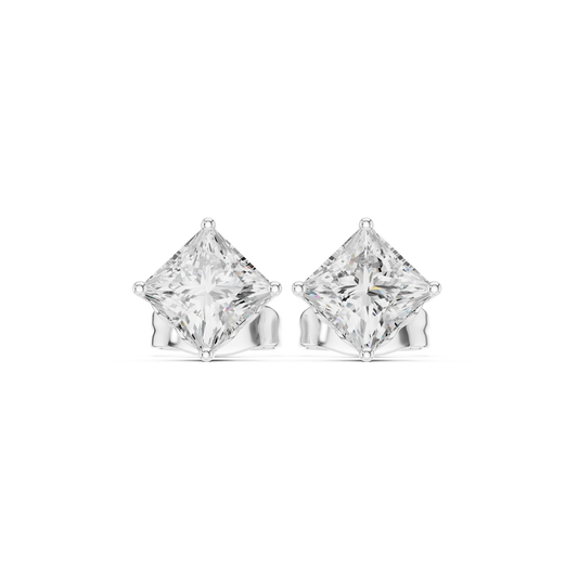 Princess Cut Lab Grown Diamond 18k Solid Gold Party Wear Studs Earrings For Anniversary Gift - HIGHCARAT DIAMONDS