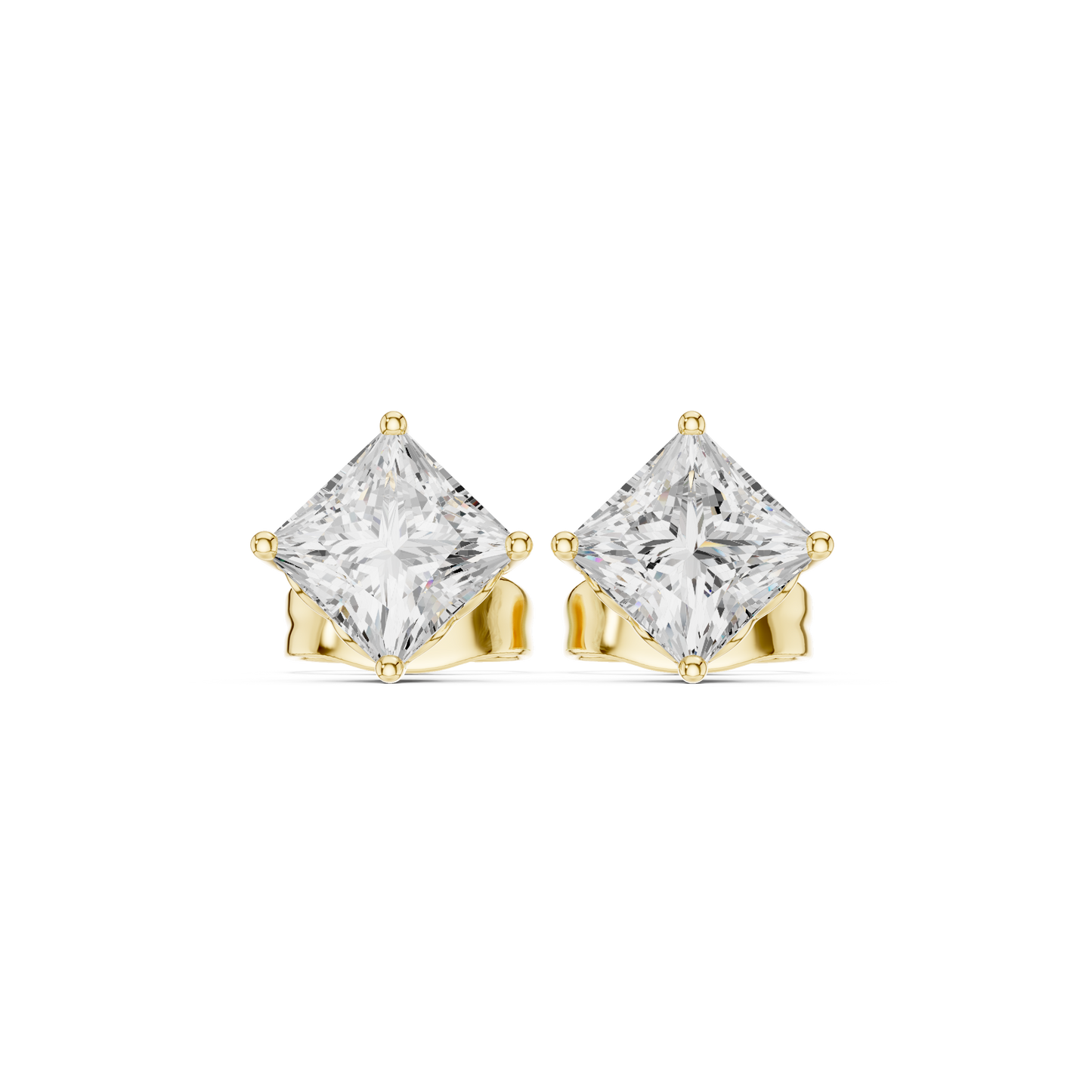 Princess Cut Lab Grown Diamond 18k Solid Gold Party Wear Studs Earrings For Anniversary Gift - HIGHCARAT DIAMONDS