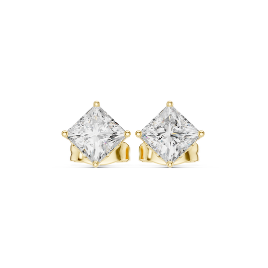 Princess Cut Lab Grown Diamond 18k Solid Gold Party Wear Studs Earrings For Anniversary Gift - HIGHCARAT DIAMONDS
