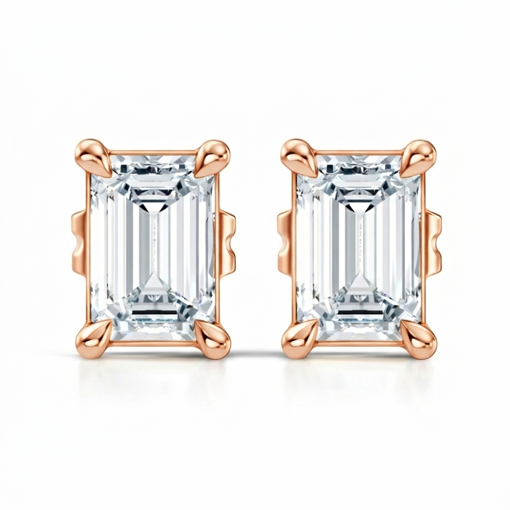 0.92 Carat Emerald Cut Lab-Grown Diamond Stud Earrings Eco-Friendly Gift For Her - HIGHCARAT DIAMONDS