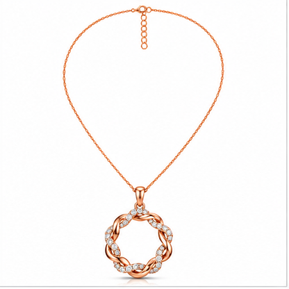 Round Cut Lab Grown Diamond Twisted Open Circle Pendant With Chain