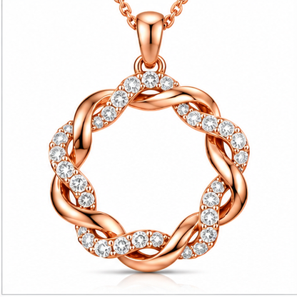 Round Cut Lab Grown Diamond Twisted Open Circle Pendant With Chain