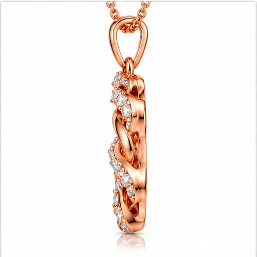 Round Cut Lab Grown Diamond Twisted Open Circle Pendant With Chain