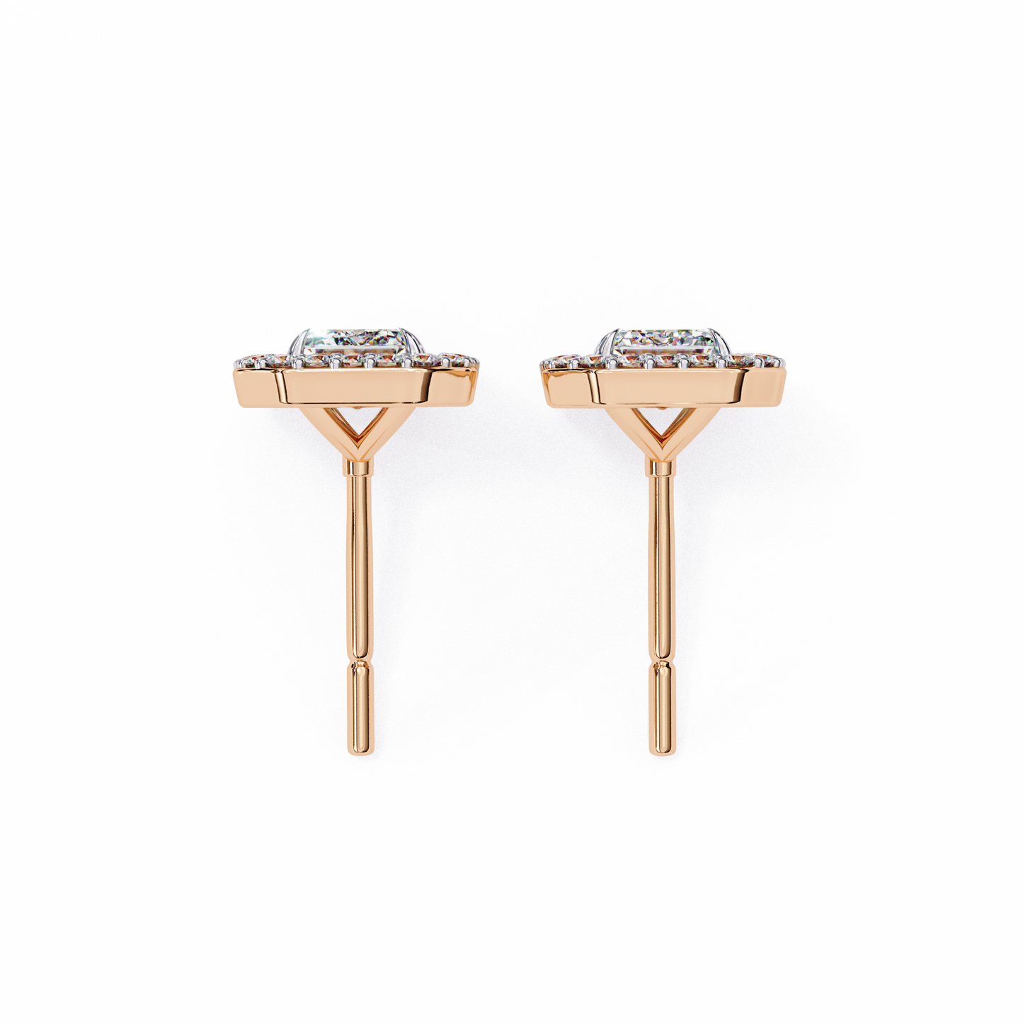 1.00Ct Radiant And Round Cut Diamond Halo Style Delicate Minimalist Stackable Perfect Bridal Stud Earring Gift For Her - HIGHCARAT DIAMONDS