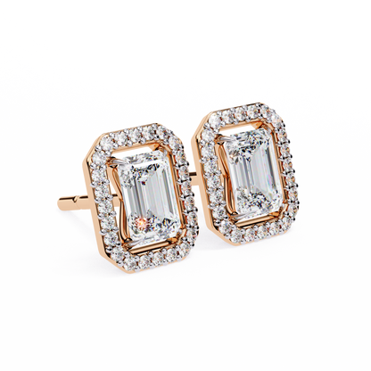 1.00Ct Radiant And Round Cut Diamond Halo Style Delicate Minimalist Stackable Perfect Bridal Stud Earring Gift For Her - HIGHCARAT DIAMONDS