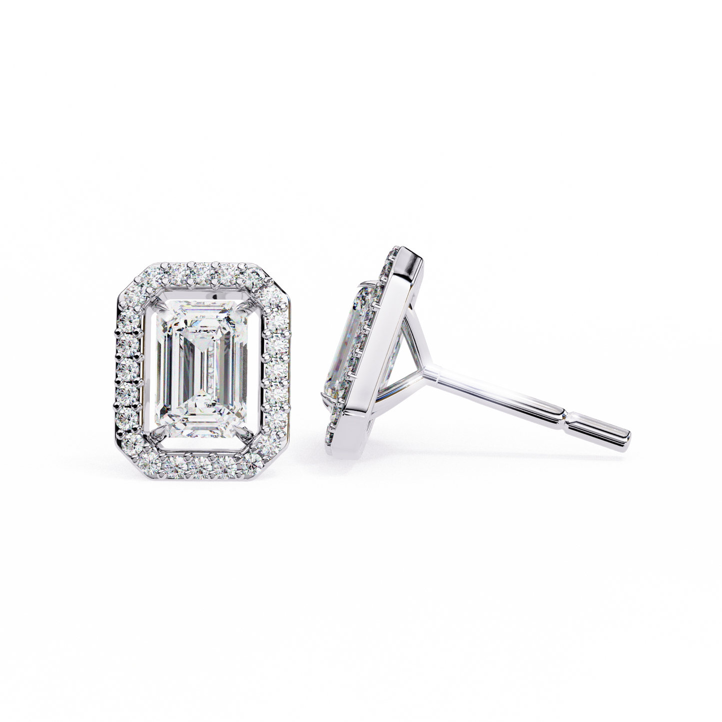 1.00Ct Radiant And Round Cut Diamond Halo Style Delicate Minimalist Stackable Perfect Bridal Stud Earring Gift For Her - HIGHCARAT DIAMONDS