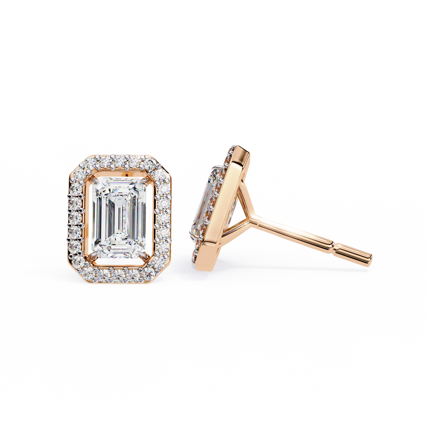 1.00Ct Radiant And Round Cut Diamond Halo Style Delicate Minimalist Stackable Perfect Bridal Stud Earring Gift For Her - HIGHCARAT DIAMONDS