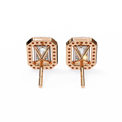 1.00Ct Radiant And Round Cut Diamond Halo Style Delicate Minimalist Stackable Perfect Bridal Stud Earring Gift For Her - HIGHCARAT DIAMONDS