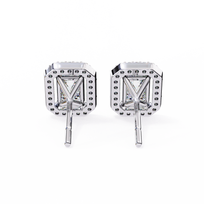 1.00Ct Radiant And Round Cut Diamond Halo Style Delicate Minimalist Stackable Perfect Bridal Stud Earring Gift For Her - HIGHCARAT DIAMONDS