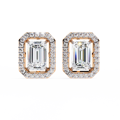 1.00Ct Radiant And Round Cut Diamond Halo Style Delicate Minimalist Stackable Perfect Bridal Stud Earring Gift For Her - HIGHCARAT DIAMONDS
