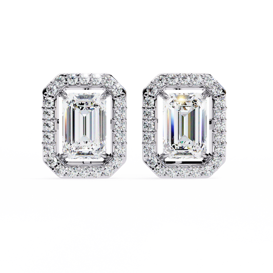 1.00Ct Radiant And Round Cut Diamond Halo Style Delicate Minimalist Stackable Perfect Bridal Stud Earring Gift For Her - HIGHCARAT DIAMONDS