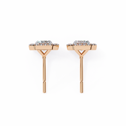 1.00Ct Radiant And Round Cut Diamond Halo Style Delicate Minimalist Stackable Perfect Bridal Stud Earring Gift For Her - HIGHCARAT DIAMONDS