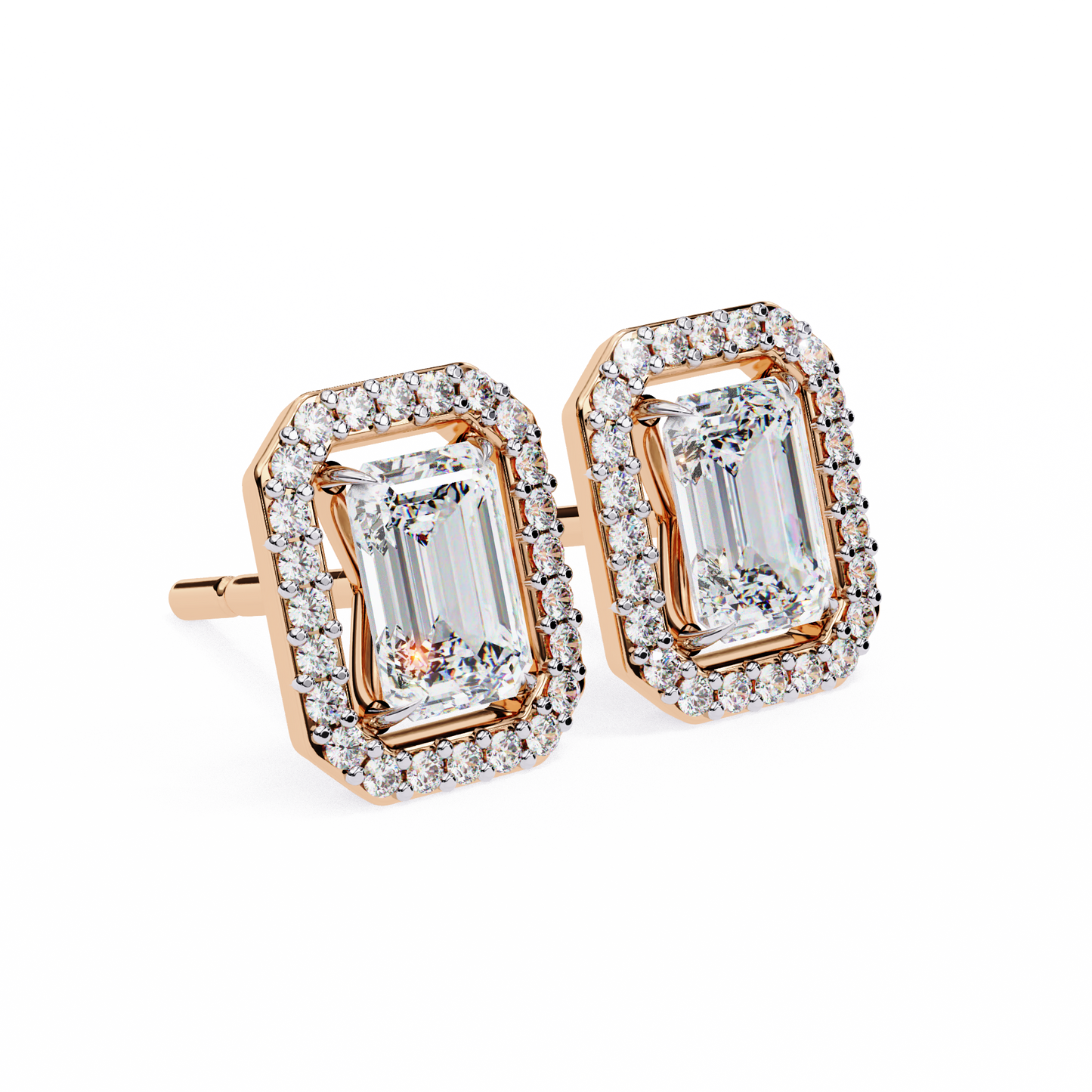 1.00Ct Radiant And Round Cut Diamond Halo Style Delicate Minimalist Stackable Perfect Bridal Stud Earring Gift For Her - HIGHCARAT DIAMONDS