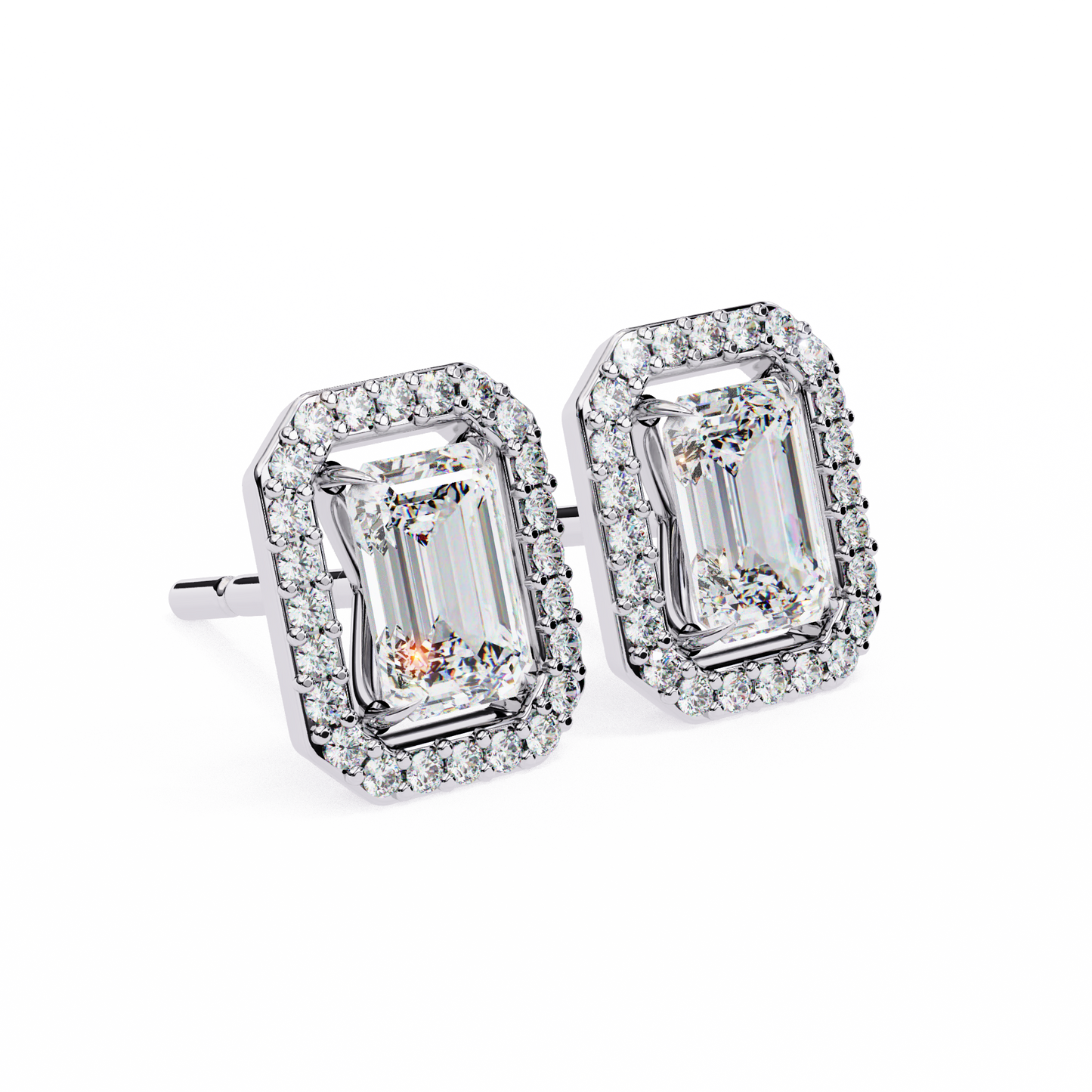 1.00Ct Radiant And Round Cut Diamond Halo Style Delicate Minimalist Stackable Perfect Bridal Stud Earring Gift For Her - HIGHCARAT DIAMONDS