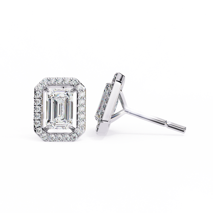 1.00Ct Radiant And Round Cut Diamond Halo Style Delicate Minimalist Stackable Perfect Bridal Stud Earring Gift For Her - HIGHCARAT DIAMONDS