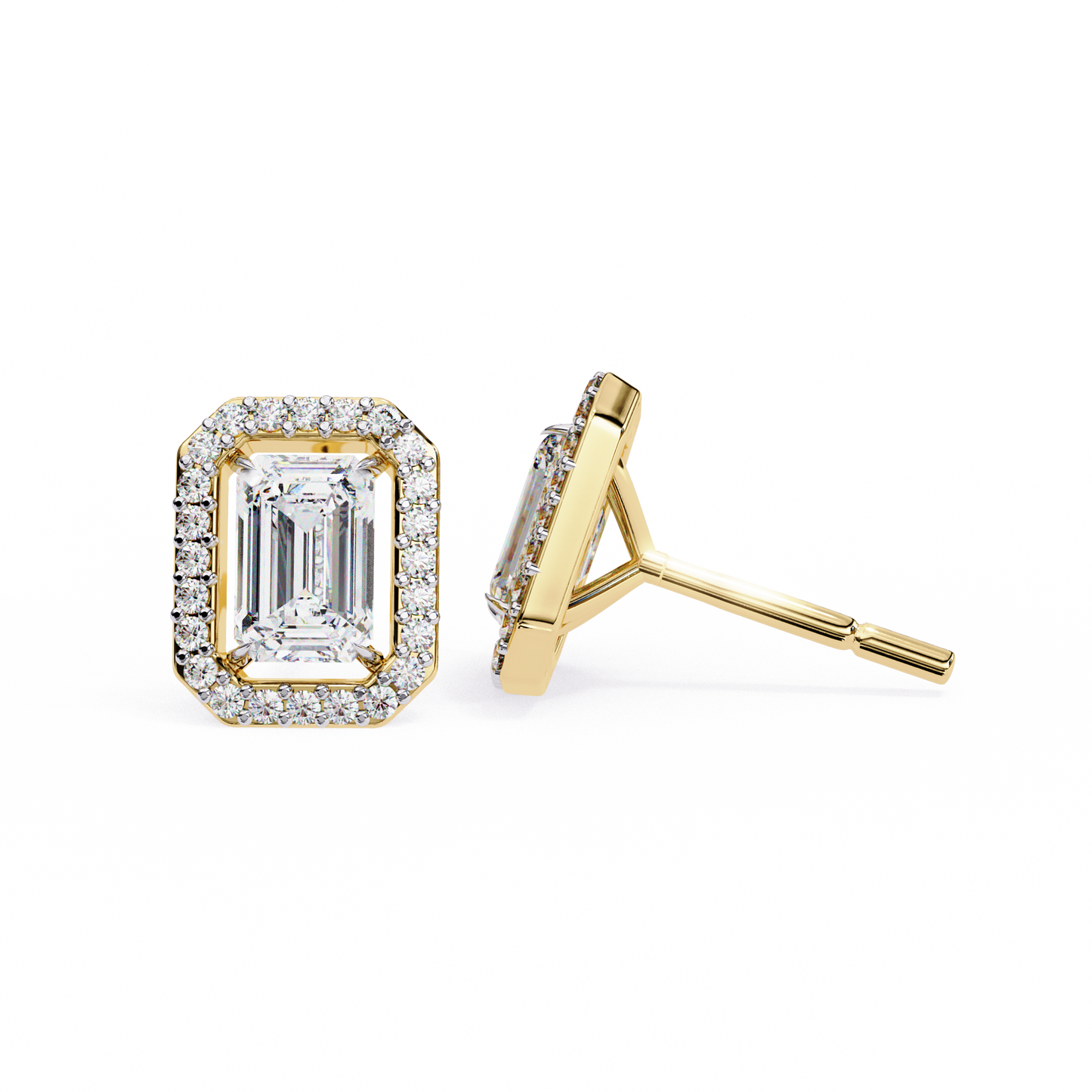 1.00Ct Radiant And Round Cut Diamond Halo Style Delicate Minimalist Stackable Perfect Bridal Stud Earring Gift For Her - HIGHCARAT DIAMONDS