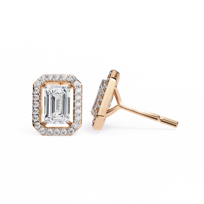1.00Ct Radiant And Round Cut Diamond Halo Style Delicate Minimalist Stackable Perfect Bridal Stud Earring Gift For Her - HIGHCARAT DIAMONDS