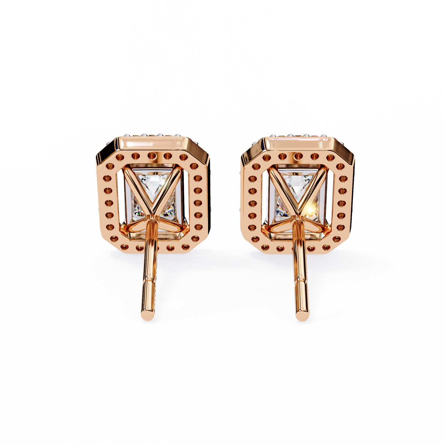 1.00Ct Radiant And Round Cut Diamond Halo Style Delicate Minimalist Stackable Perfect Bridal Stud Earring Gift For Her - HIGHCARAT DIAMONDS