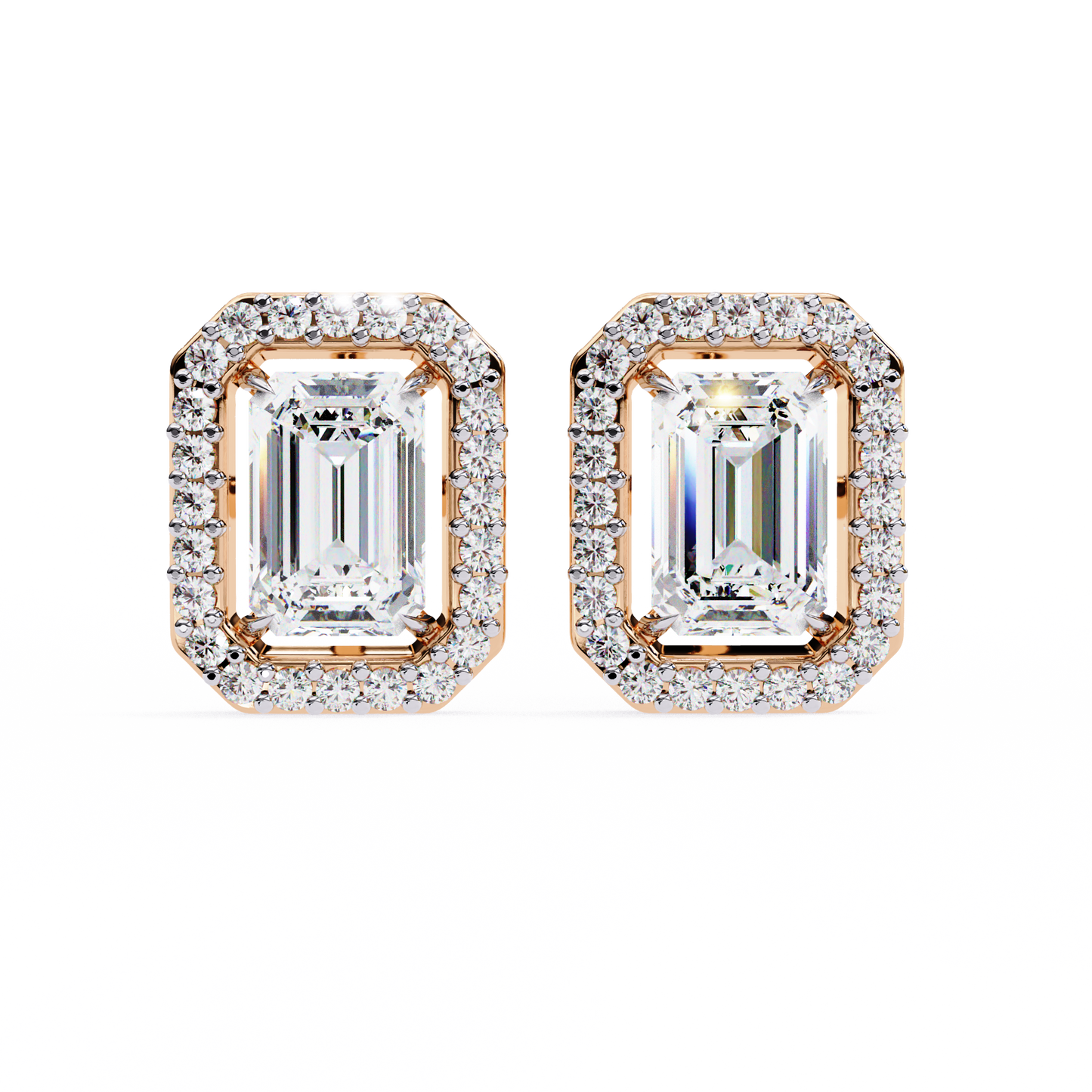 1.00Ct Radiant And Round Cut Diamond Halo Style Delicate Minimalist Stackable Perfect Bridal Stud Earring Gift For Her - HIGHCARAT DIAMONDS
