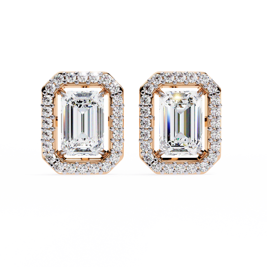 1.00Ct Radiant And Round Cut Diamond Halo Style Delicate Minimalist Stackable Perfect Bridal Stud Earring Gift For Her - HIGHCARAT DIAMONDS