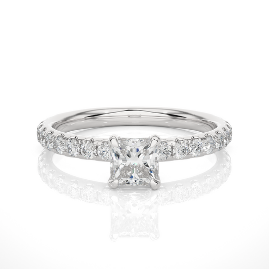 1.01 CT Princess Cut Lab Grown  Diamond 14k Solid Gold With Pave and Side Stone Women Diamond Ring - HIGHCARAT DIAMONDS