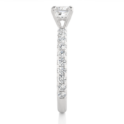 1.01 CT Princess Cut Lab Grown  Diamond 14k Solid Gold With Pave and Side Stone Women Diamond Ring