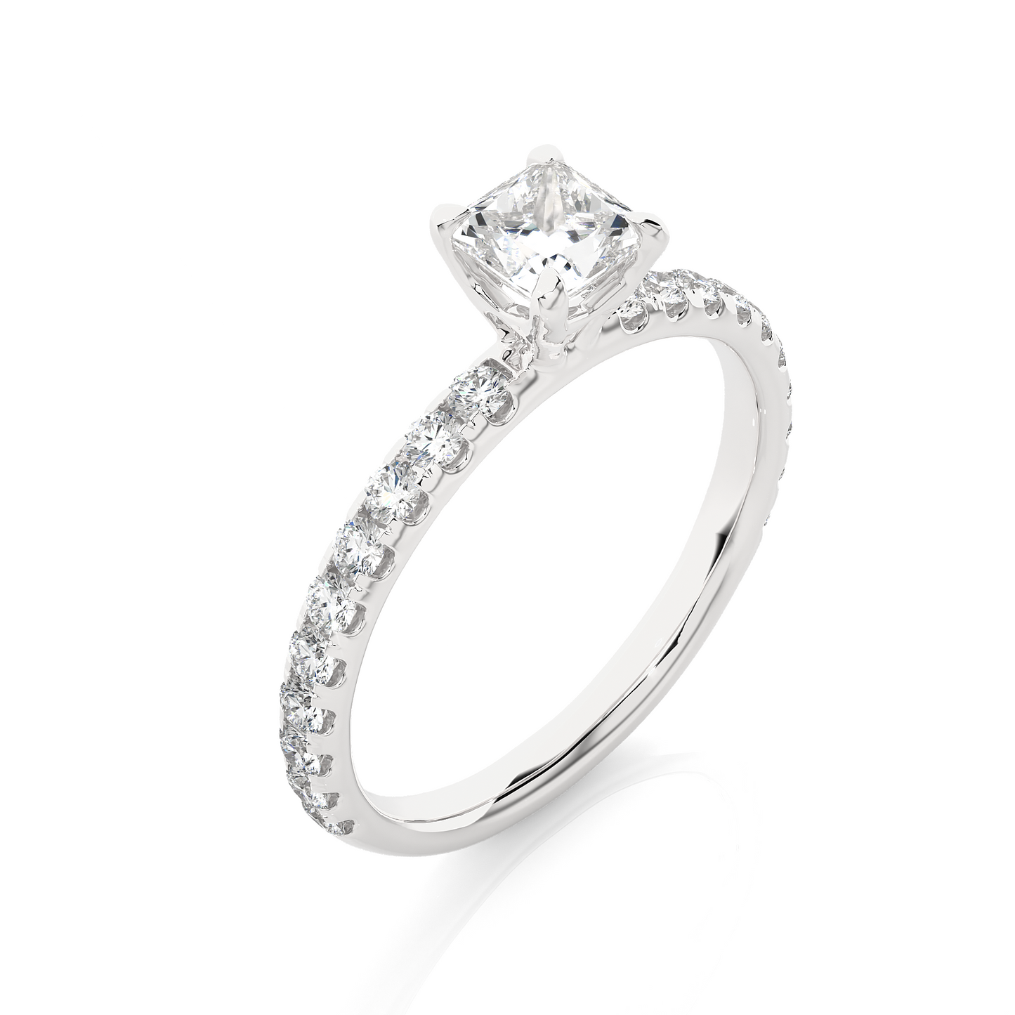 1.01 CT Princess Cut Lab Grown  Diamond 14k Solid Gold With Pave and Side Stone Women Diamond Ring