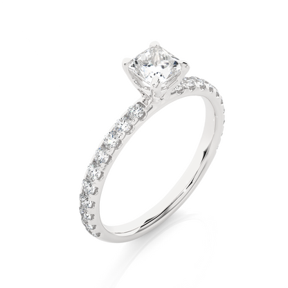 1.01 CT Princess Cut Lab Grown  Diamond 14k Solid Gold With Pave and Side Stone Women Diamond Ring