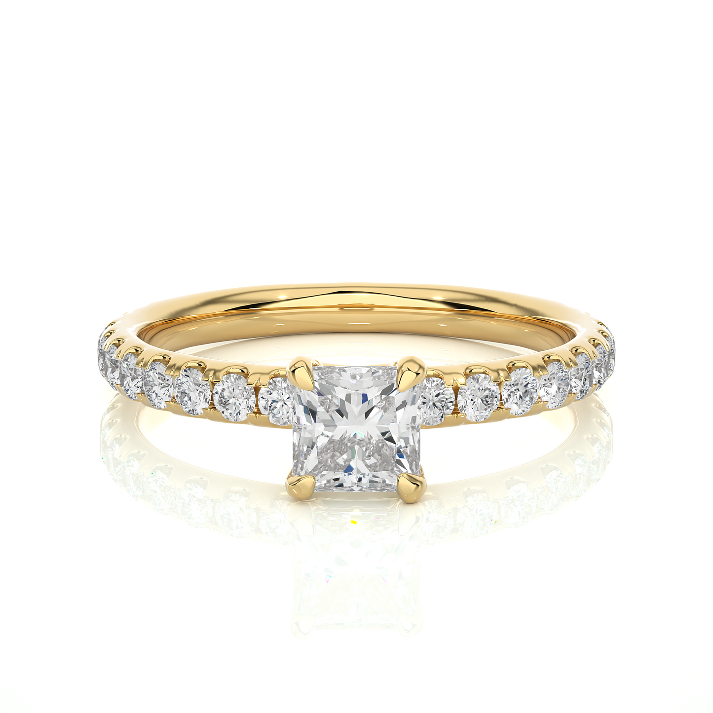 1.01 CT Princess Cut Lab Grown  Diamond 14k Solid Gold With Pave and Side Stone Women Diamond Ring