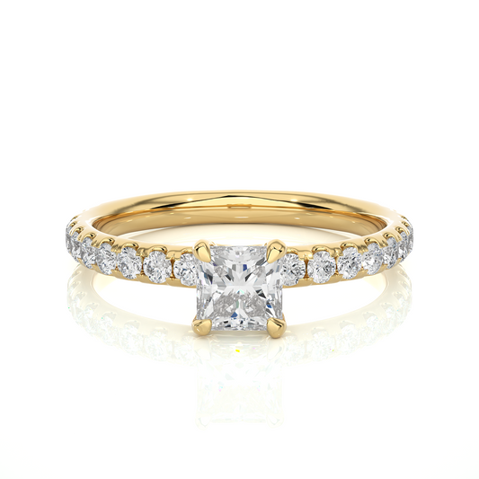 1.01 CT Princess Cut Lab Grown  Diamond 14k Solid Gold With Pave and Side Stone Women Diamond Ring - HIGHCARAT DIAMONDS