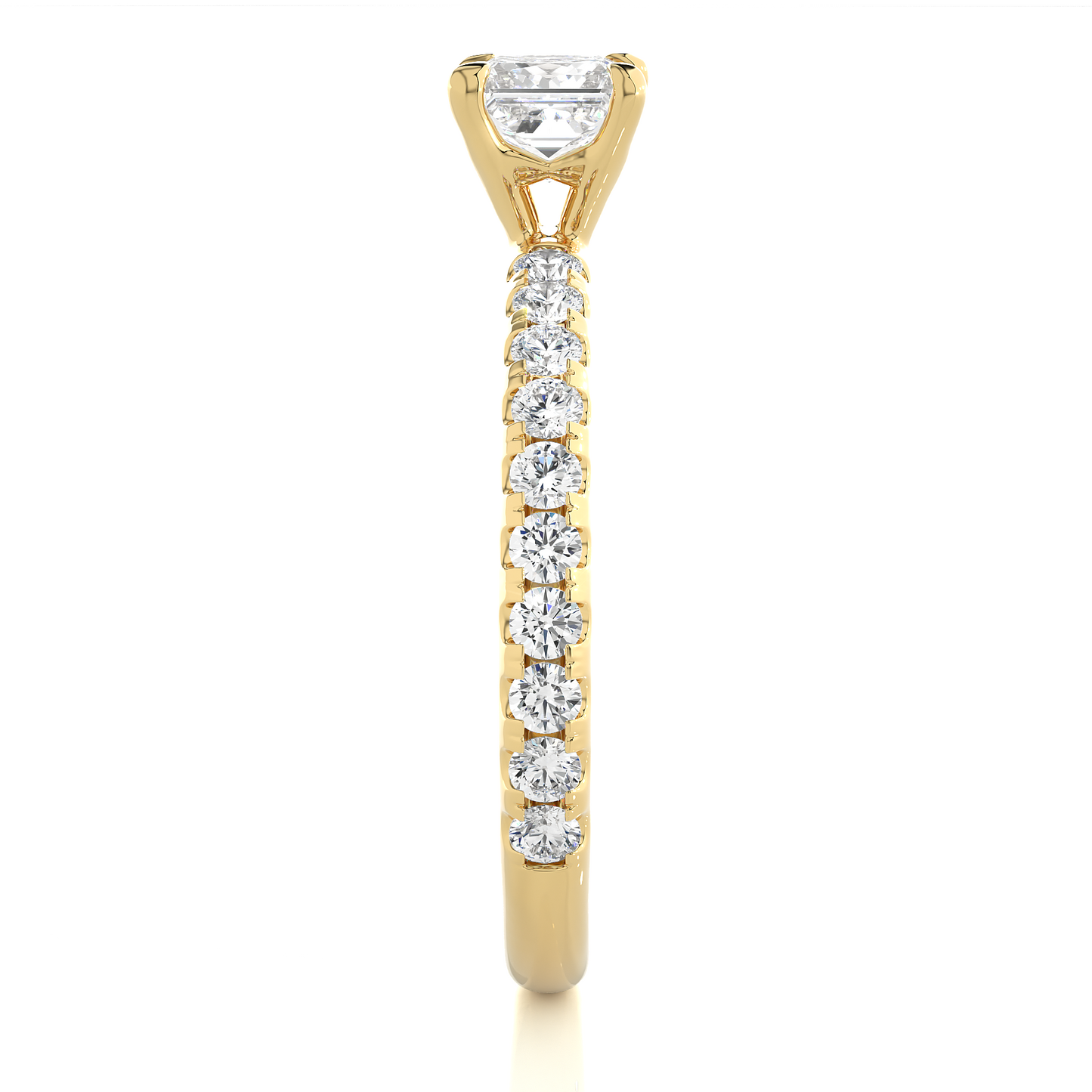 1.01 CT Princess Cut Lab Grown  Diamond 14k Solid Gold With Pave and Side Stone Women Diamond Ring