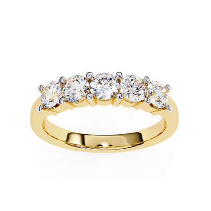 1.03Ct Round Cut Top Grade Diamond Art Deco Delicate Cluster Unisex Handmade Dainty 5 Stone Wedding Band  For Women's - HIGHCARAT DIAMONDS