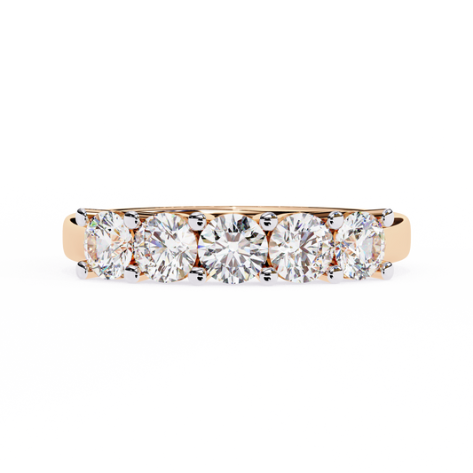 1.03Ct Round Cut Top Grade Diamond Art Deco Delicate Cluster Unisex Handmade Dainty 5 Stone Wedding Band  For Women's - HIGHCARAT DIAMONDS