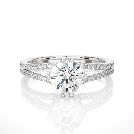 1.05 CT Colorless Round Shaped Lab Grown Diamond Ring, Accented  Engagement Ring For Her - HIGHCARAT DIAMONDS