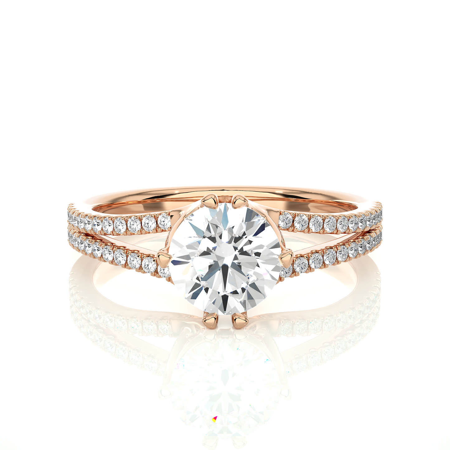 1.05 CT Colorless Round Shaped Lab Grown Diamond Ring, Accented  Engagement Ring For Her - HIGHCARAT DIAMONDS