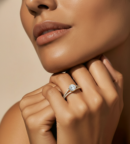 1.05 CT Colorless Round Shaped Lab Grown Diamond Ring, Accented  Engagement Ring For Her - HIGHCARAT DIAMONDS