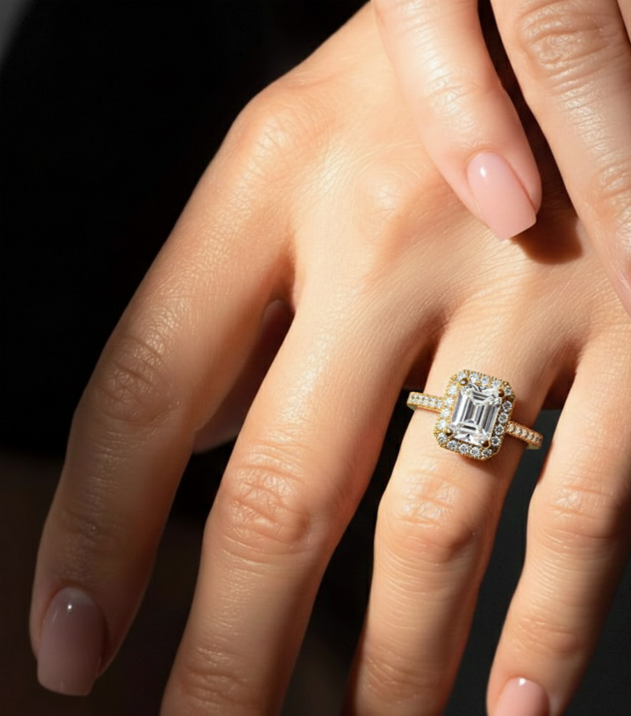 1.06 CT emerald and round cut lab grown diamond wedding ring in a dazzling  new look - HIGHCARAT DIAMONDS #wearthelook